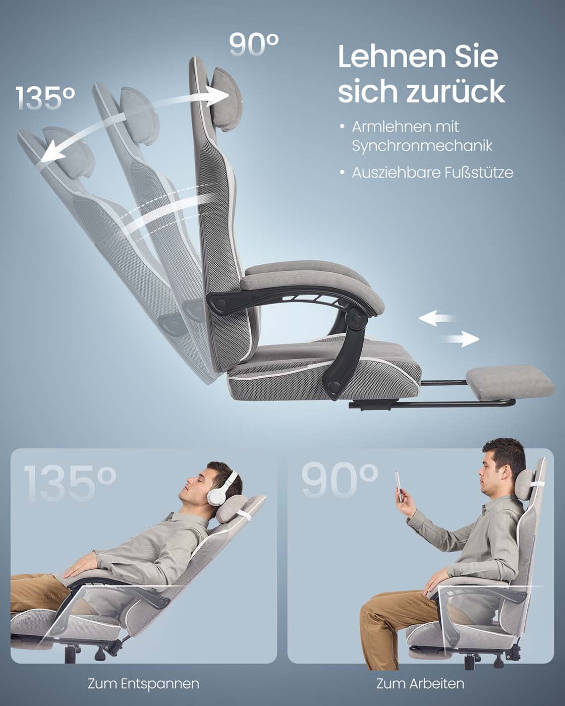 Gamingstoel – Ergonomisch – Met Voetenbank en Verenkussen – Zwart