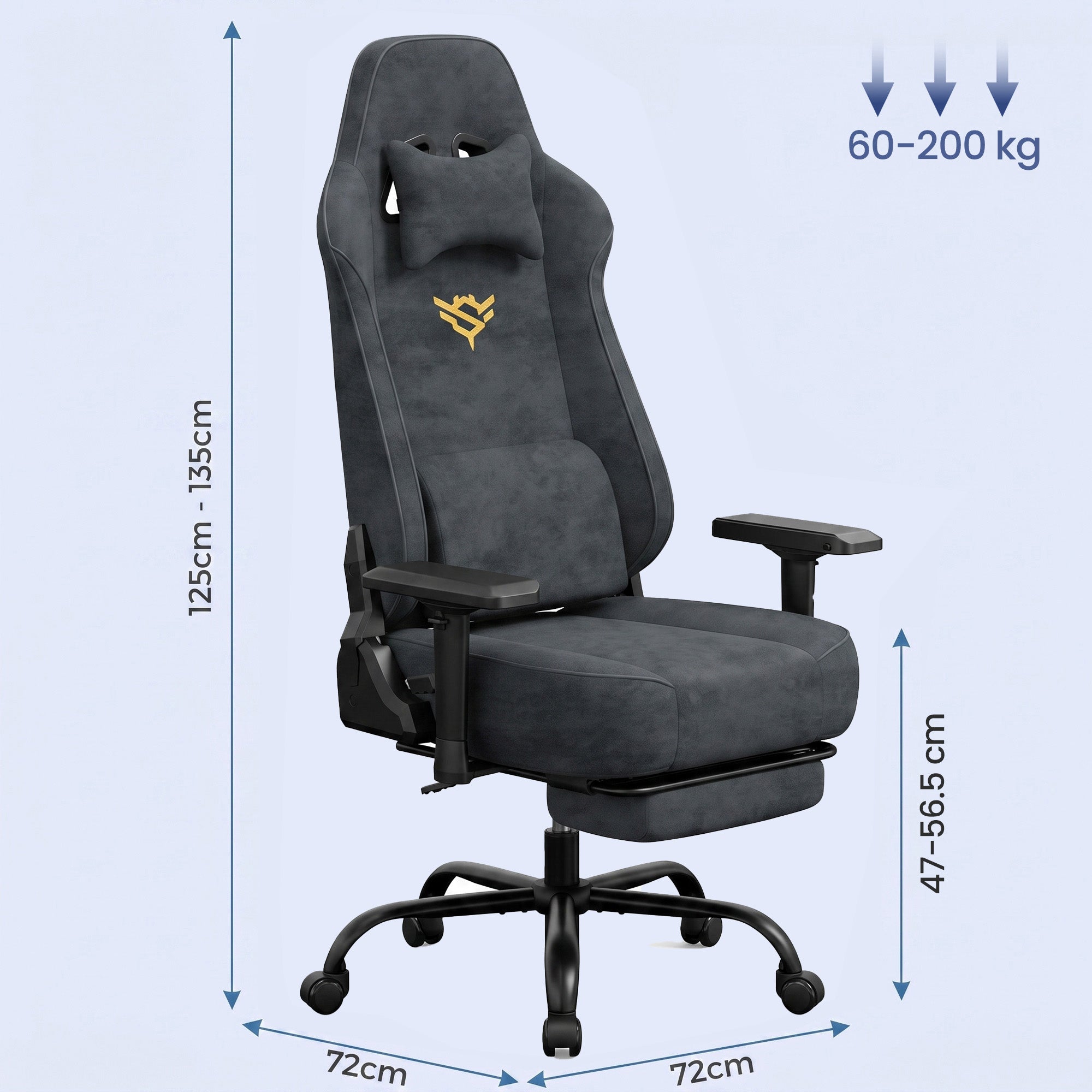 Gamingstoel - Met Voetsteun en 4D-Armleuningen - Tot 200 kg - Antracietgrijs - 72 x 72 x (125-135) cm