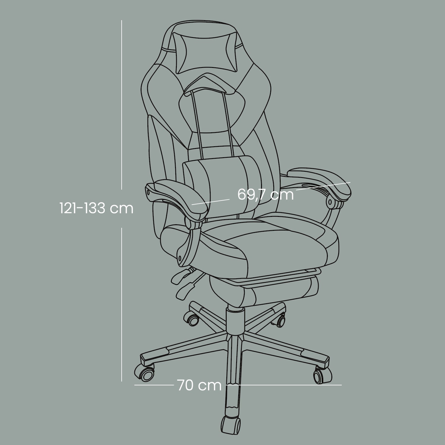 Gamingstoel - Ergonomisch - Met Voetensteun - Verstelbare Hoofdsteun - Zwart