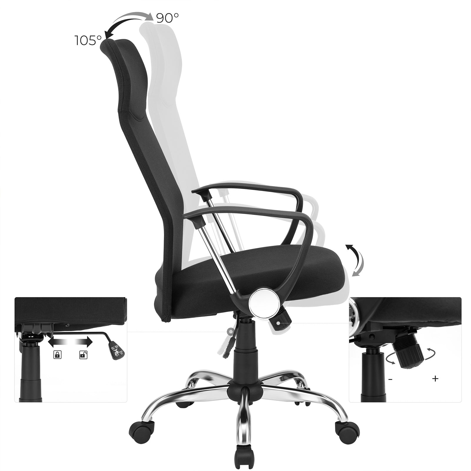 Bureaustoel - Ergonomische kantoorstoel - Computerstoel - Zwart
