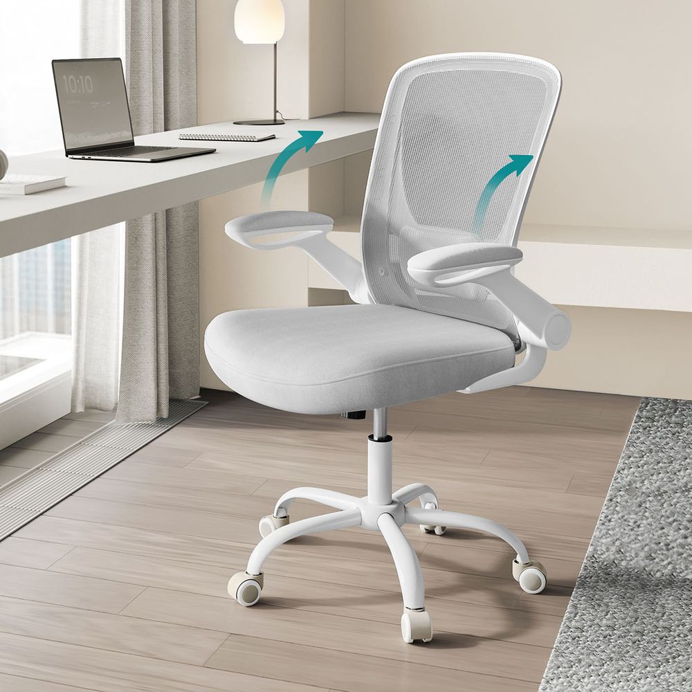 Bureaustoel – ergonomisch met opklapbare armleuningen – mistblauw