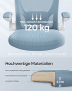 Bureaustoel – ergonomisch – met opklapbare armleuningen – mistblauw