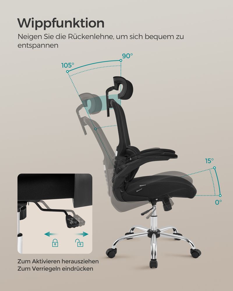 Bureaustoel – Ergonomisch met verstelbare hoofdsteun – Zwart
