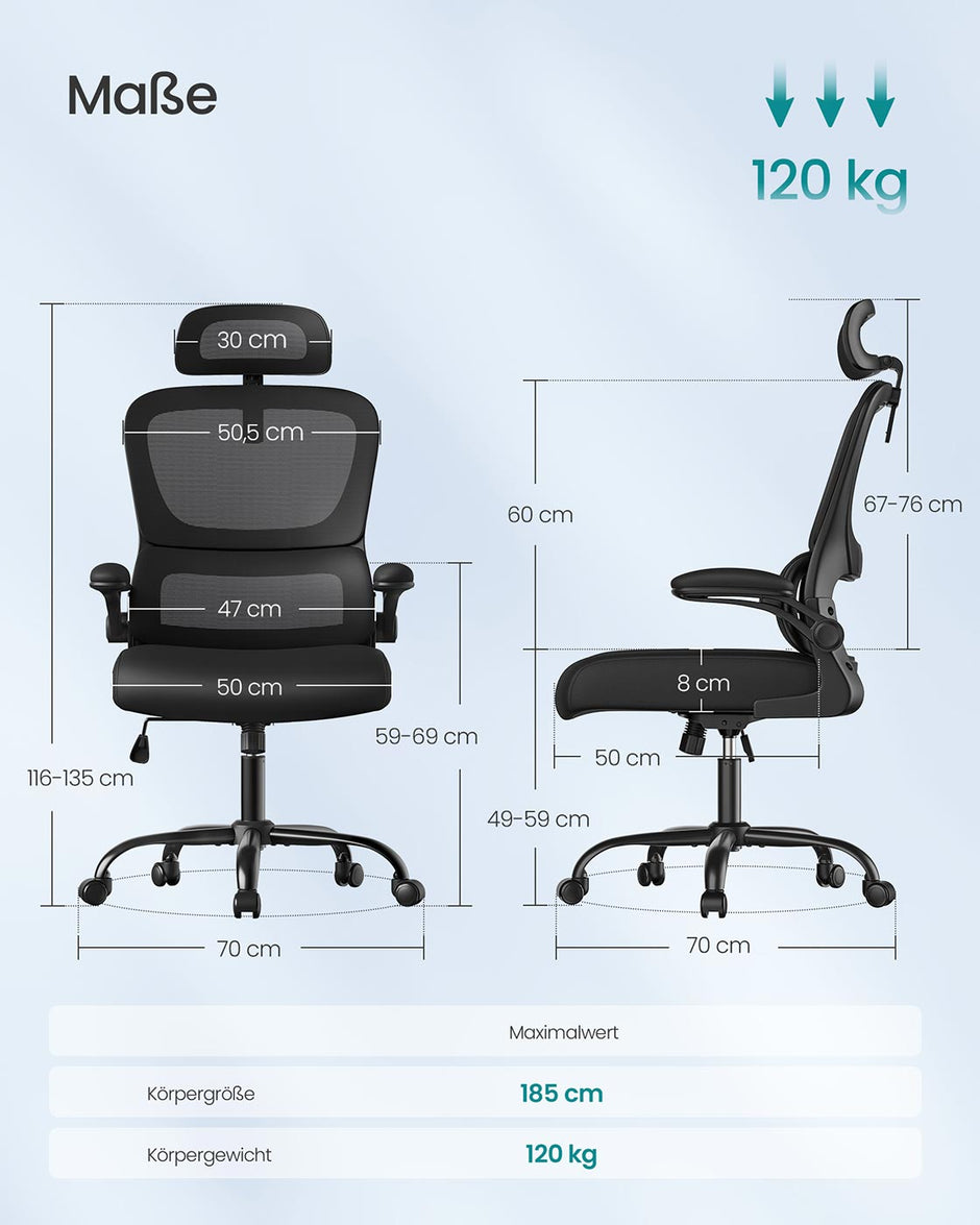 Ergonomische Bureaustoel – Staal en polyester – Belastbaar tot Max. 120 kg