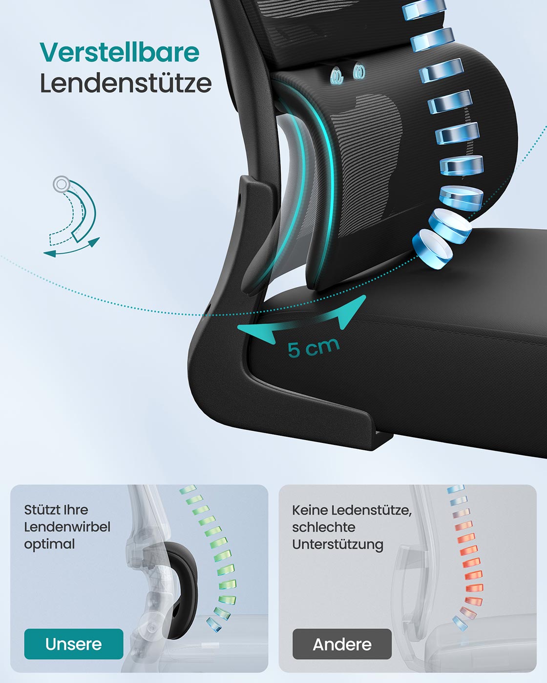 Ergonomische Bureaustoel – Staal en polyester – Belastbaar tot Max. 120 kg
