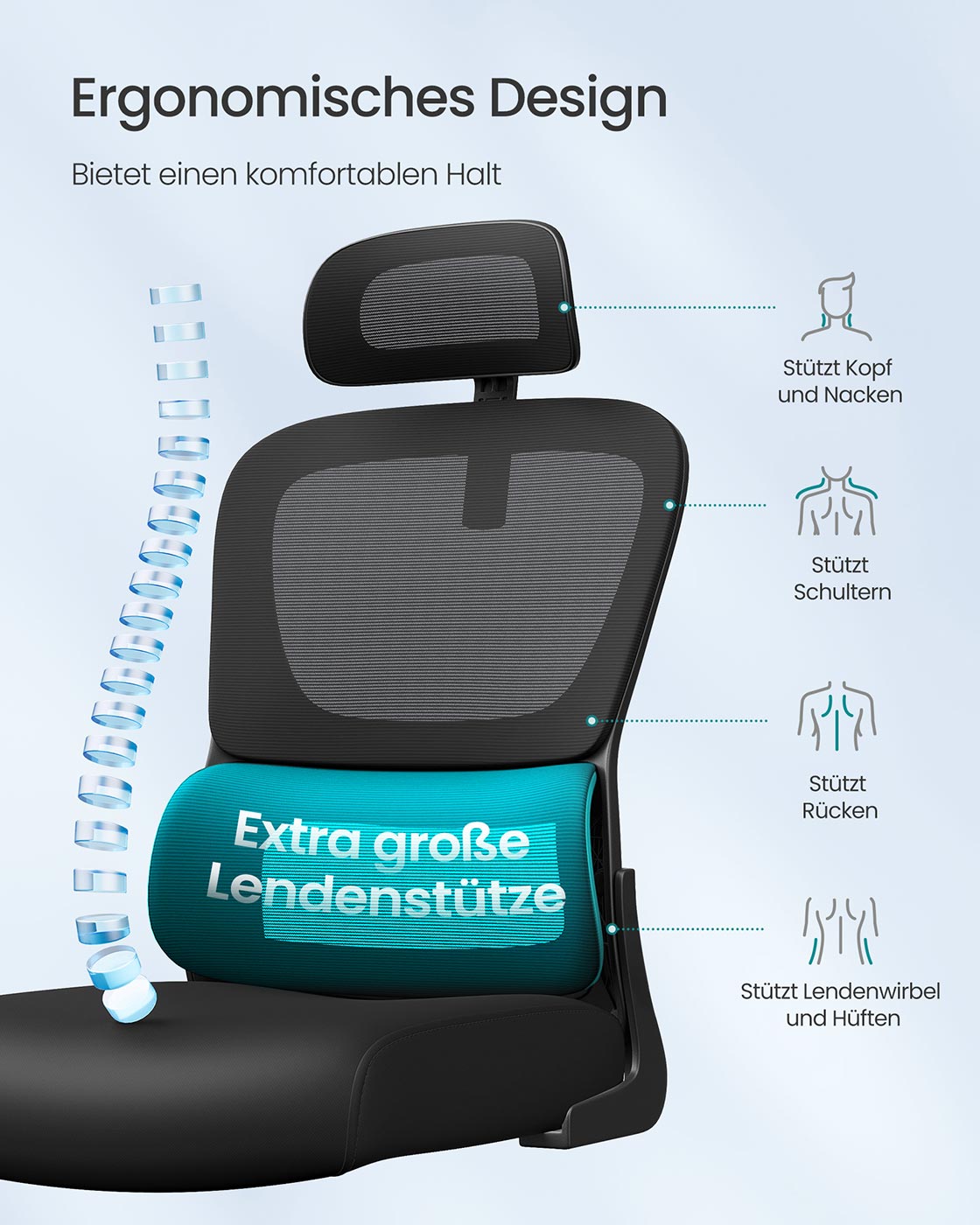 Ergonomische Bureaustoel – Staal en polyester – Belastbaar tot Max. 120 kg
