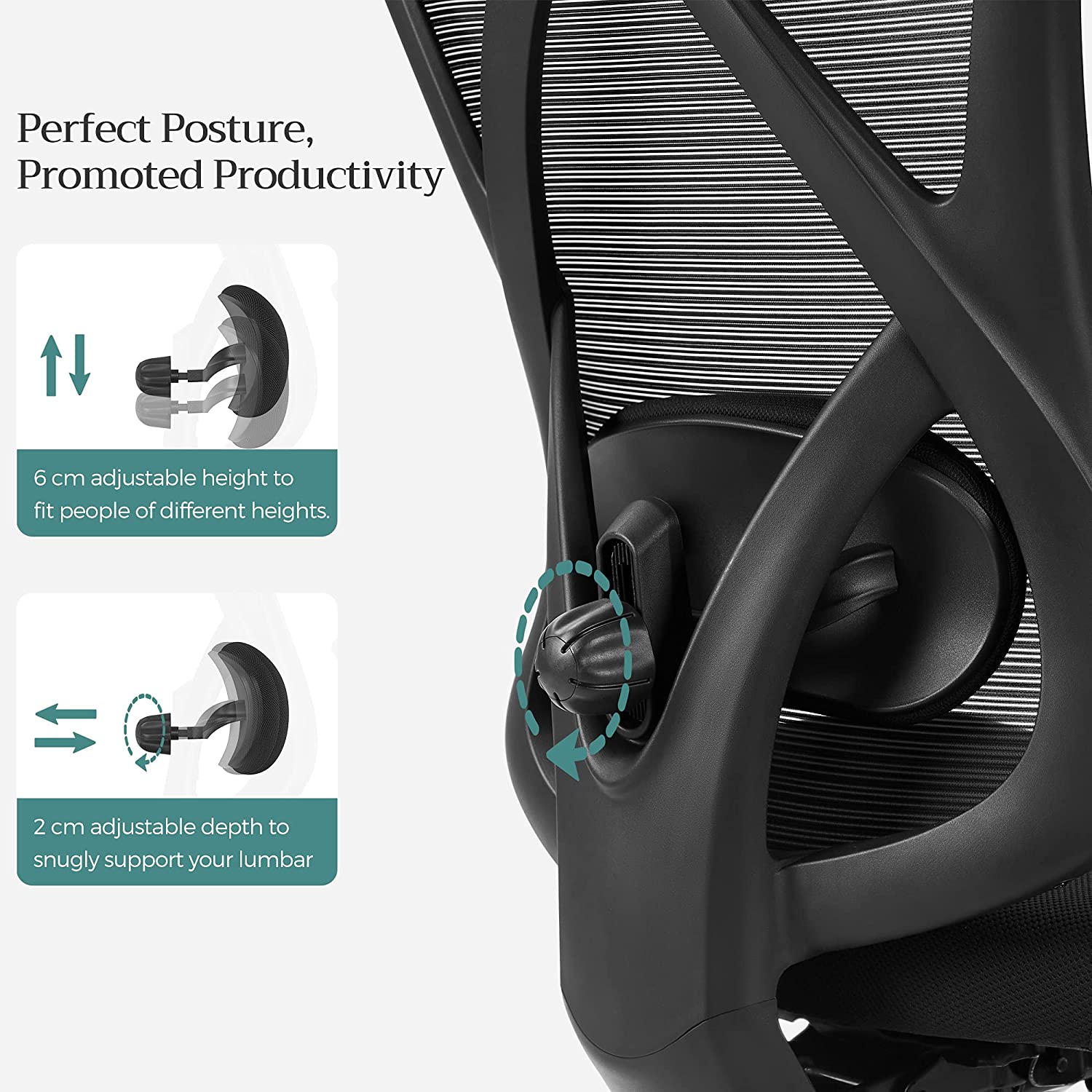 Bureaustoel – Ergonomisch U-vormig kussen – Met verstelbare rugleuning – 360° roteerfunctie