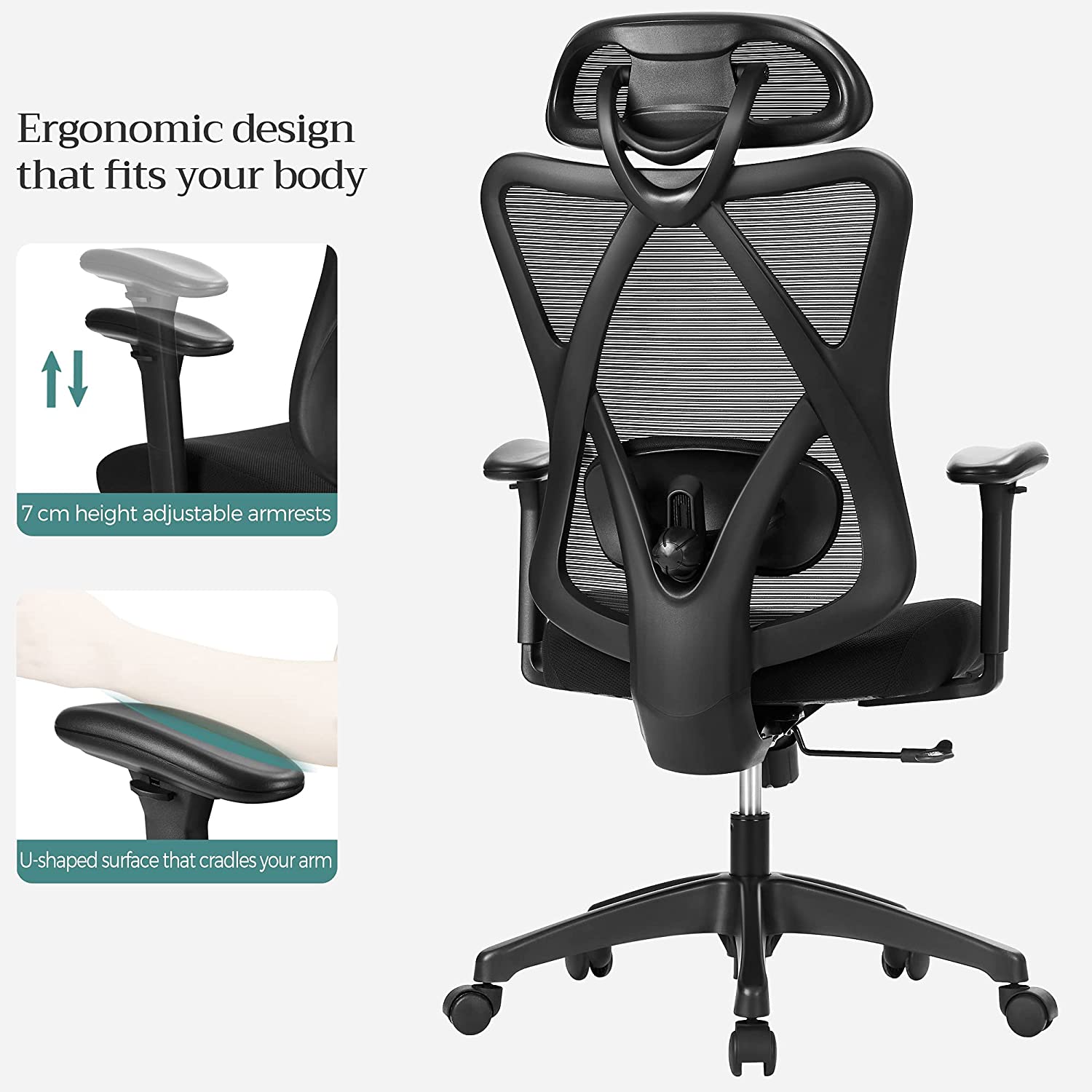 Bureaustoel - Ergonomische kantoorstoel - Verstelbare computerstoel - Zwart