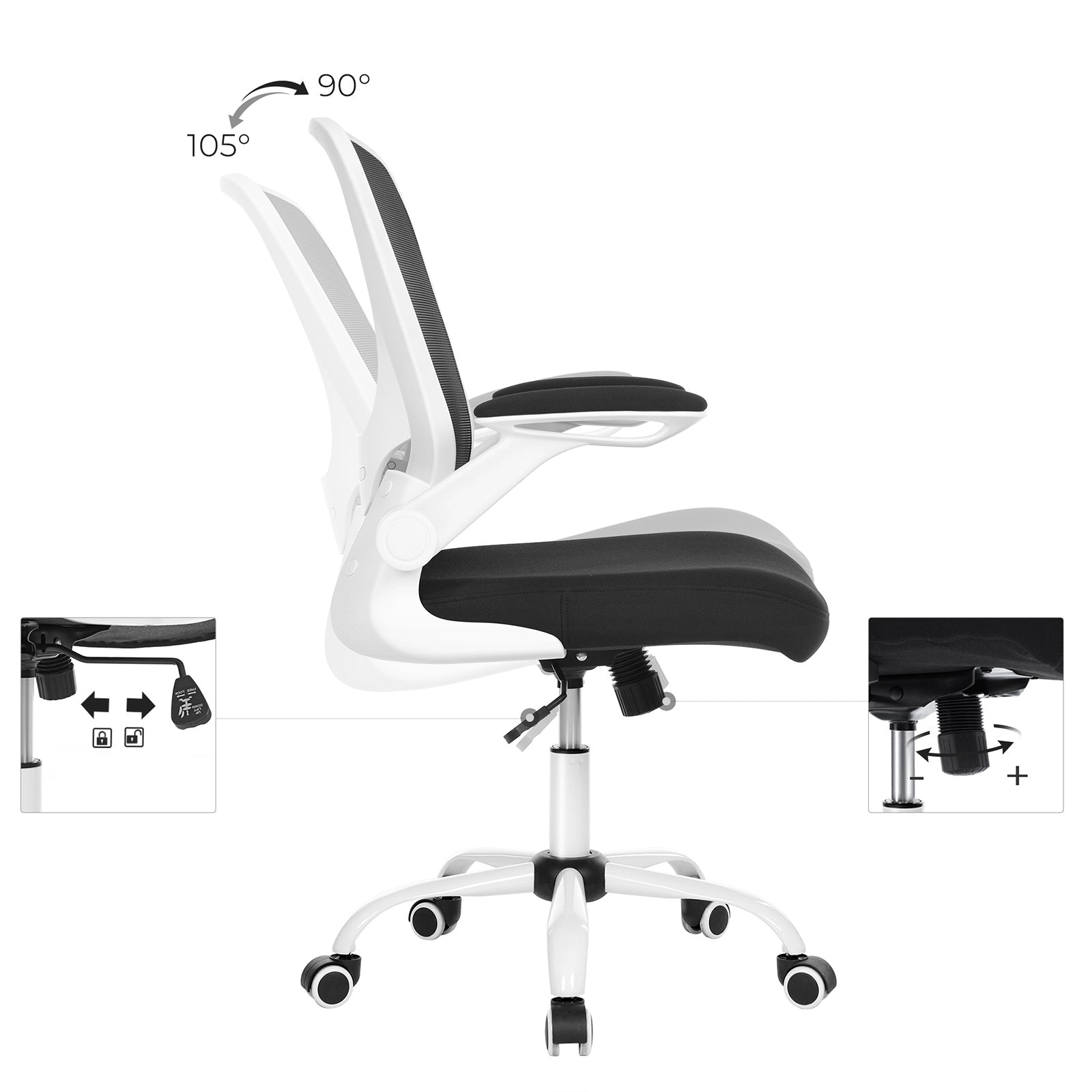 Ergonomische bureaustoel  – Met opklapbare armleuningen – 360° roteerbaar – Tot 120 kg