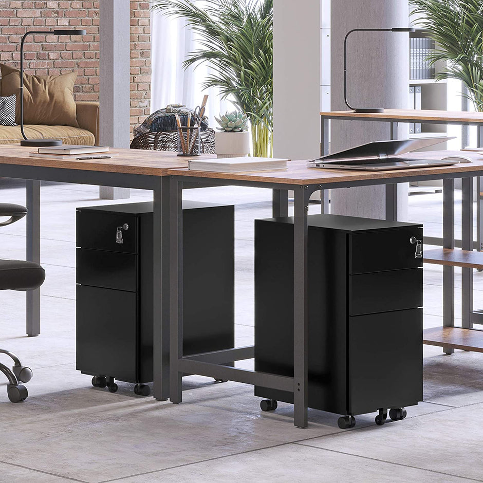 Bureaukast 30 x 45 x 60 cm – 3 lades – Met wielen – Tot 20 kg draagvermogen – Zwart