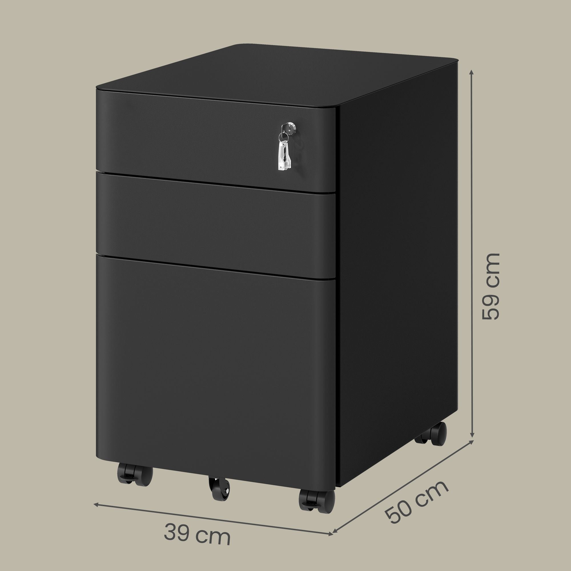 Rolcontainer - 3 Lades - Staal - Op Wielen - Zwart