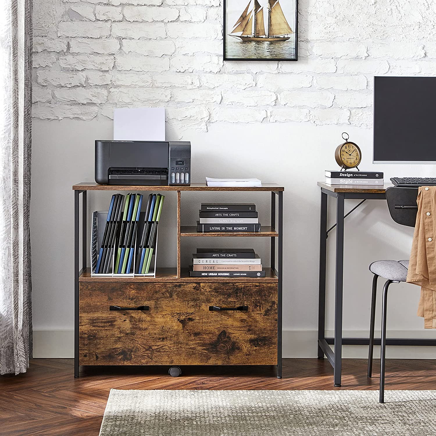 Archiefkast – industriële stijl – vintage bruin-zwart
