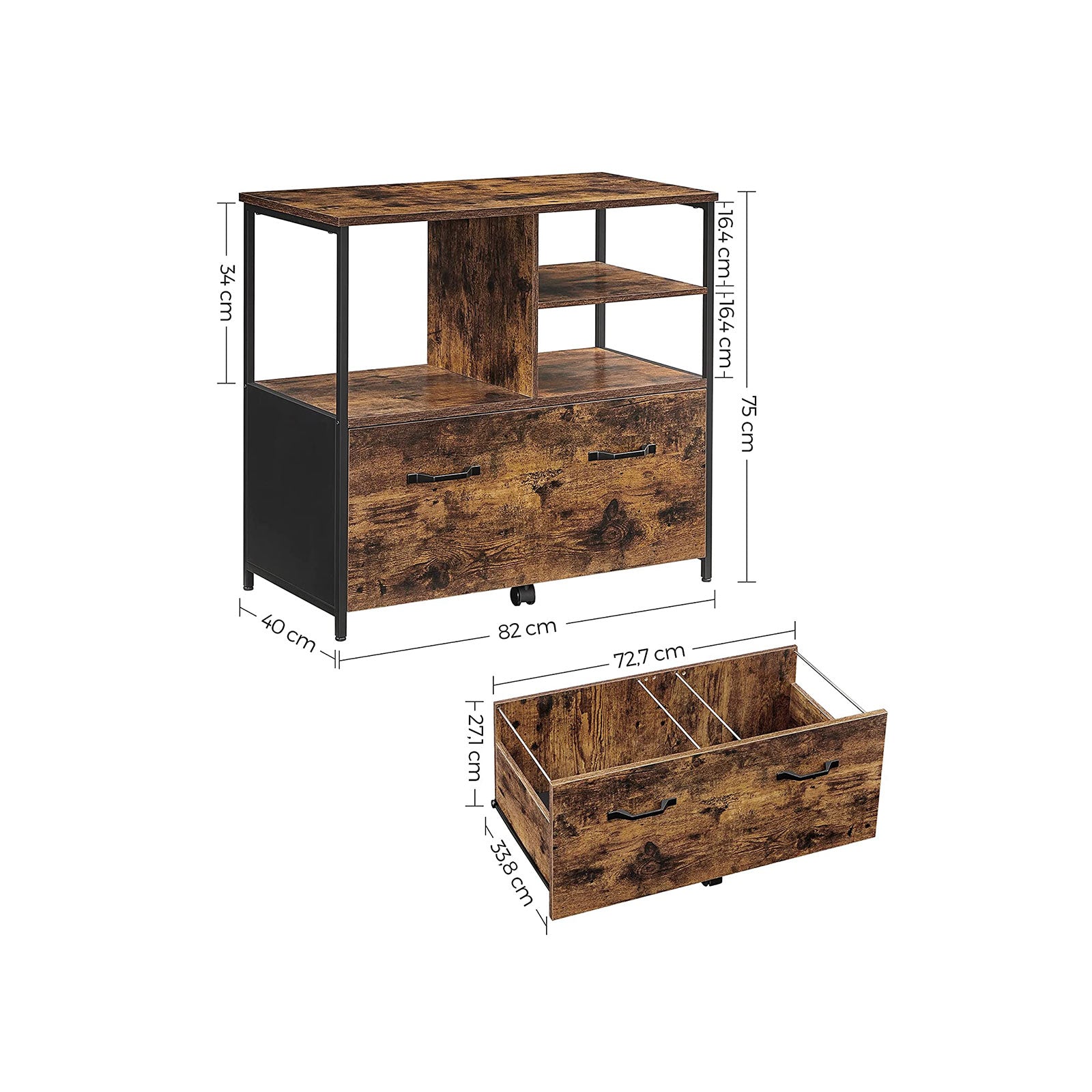 Archiefkast – industriële stijl – vintage bruin-zwart