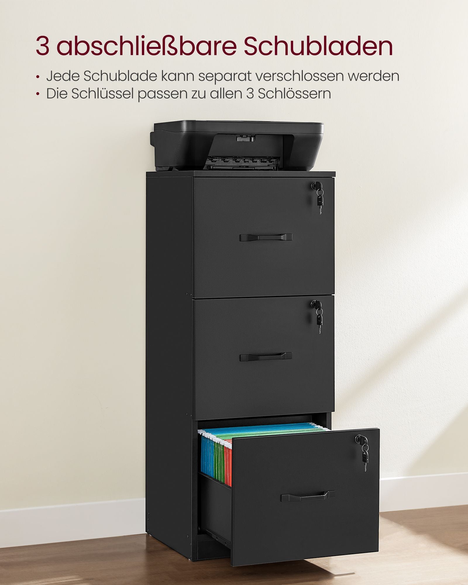Archiefkast – met 3 afsluitbare laden – inktzwart