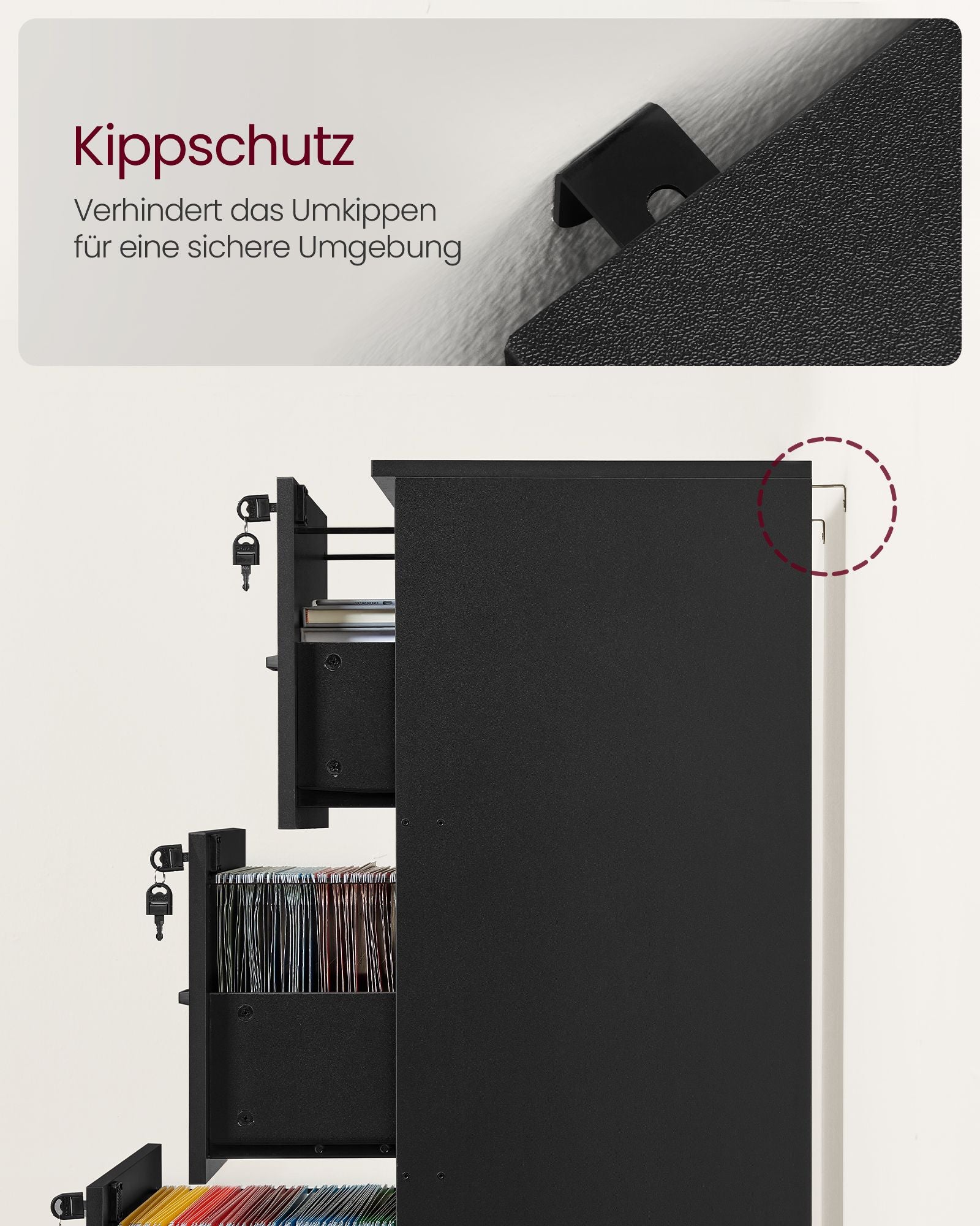 Archiefkast – met 3 afsluitbare laden – inktzwart