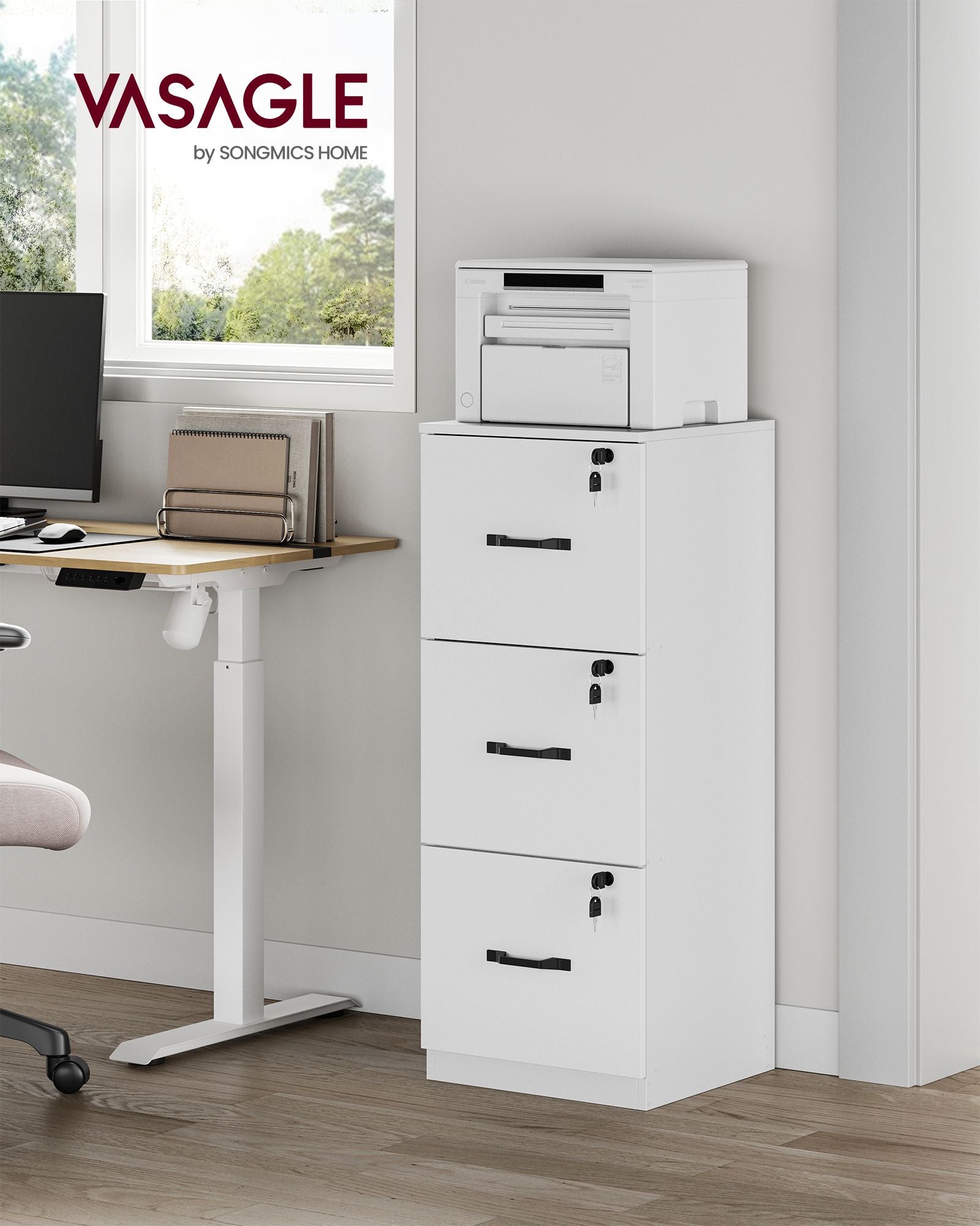 Archiefkast – met 3 afsluitbare lades – wolkwit