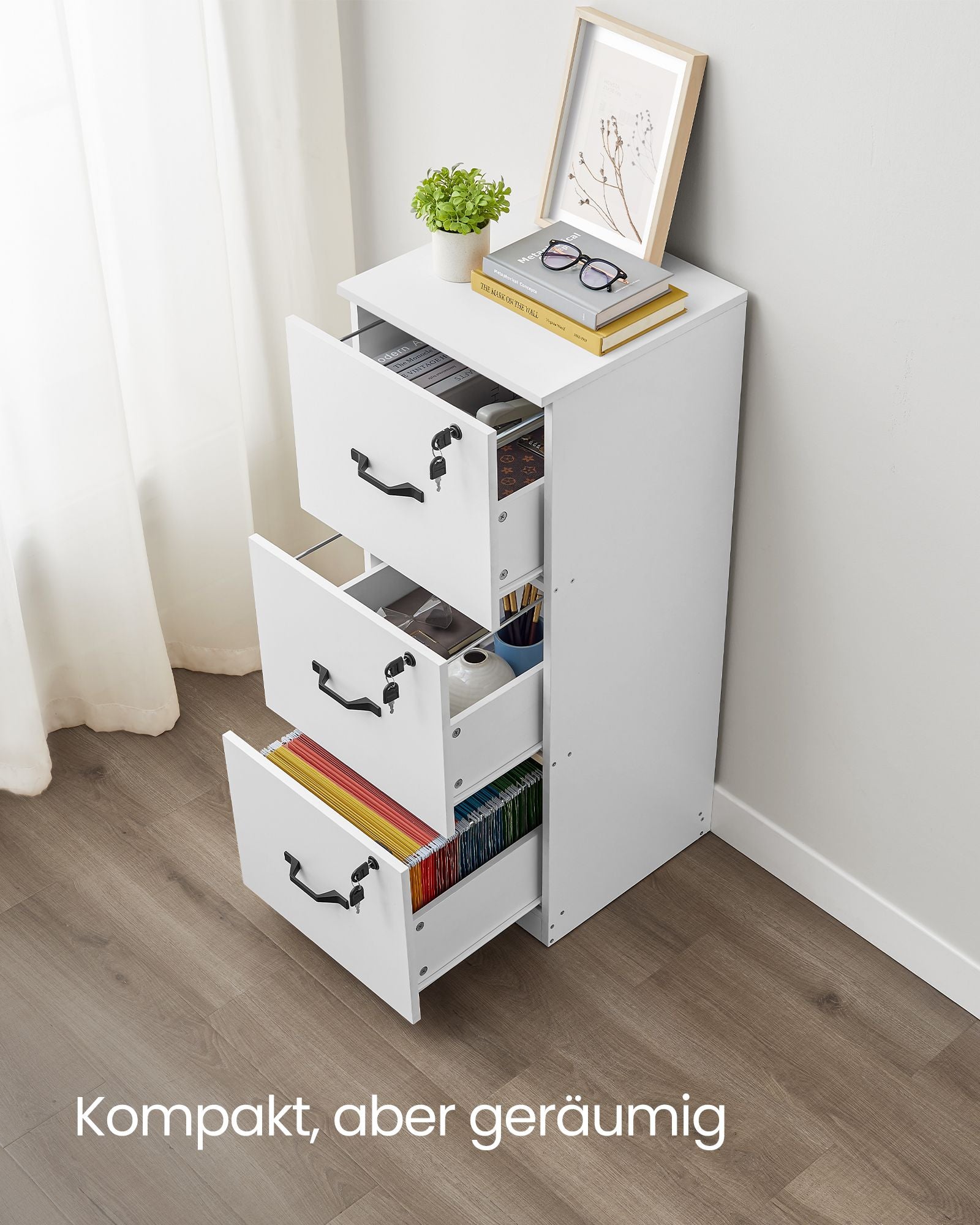 Archiefkast – met 3 afsluitbare lades – wolkwit