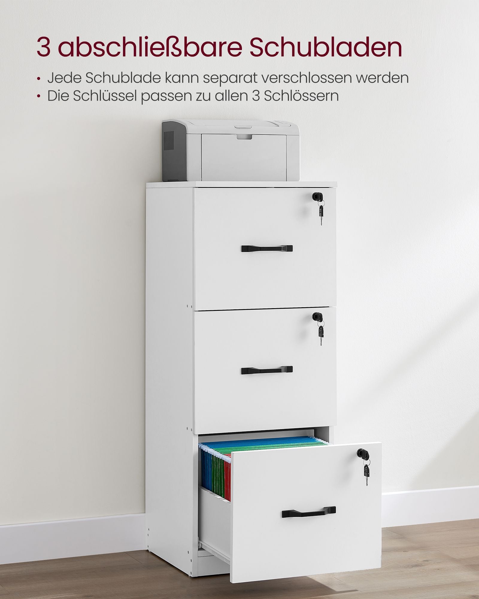 Archiefkast – met 3 afsluitbare lades – wolkwit