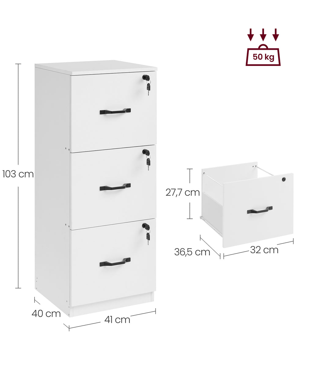 Archiefkast – met 3 afsluitbare lades – wolkwit
