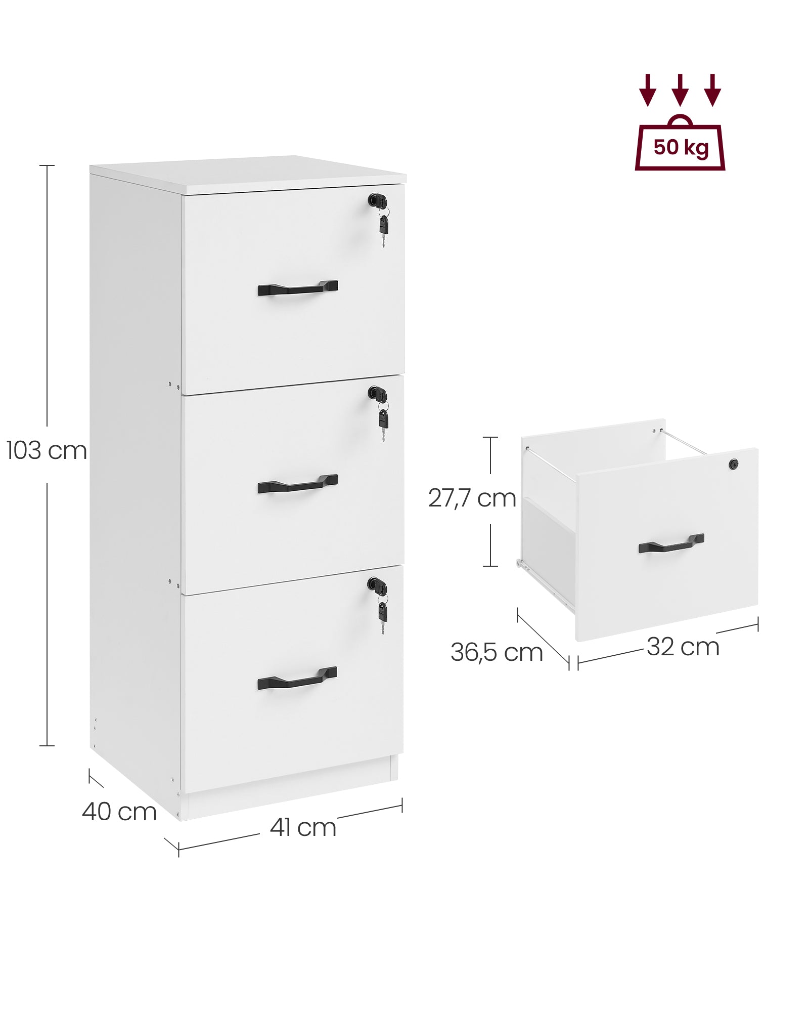 Archiefkast – met 3 afsluitbare lades – wolkwit