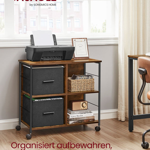 Archiefkast 37,5 x 73,5 x 69 cm – Vintage bruin en inktzwart – Tot 91 kg draagvermogen – Met wielen