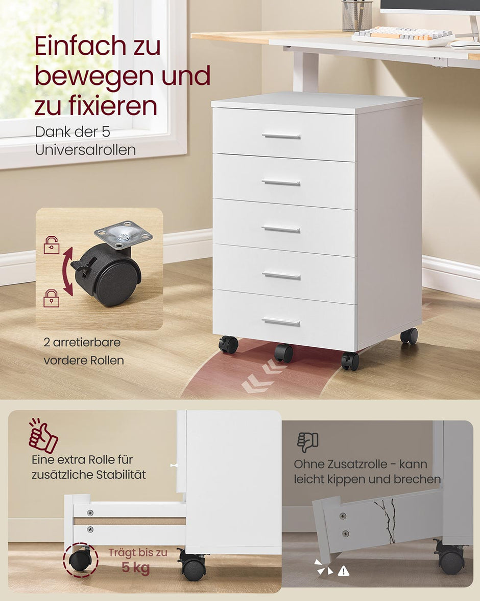 Rolcontainer met 5 lades – 40 x 42 x 65,7 cm – Cloud White – Tot 45 kg draagvermogen