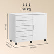 Rolcontainer - 5 Lades - Met Deur - Printerstandaard - Wit