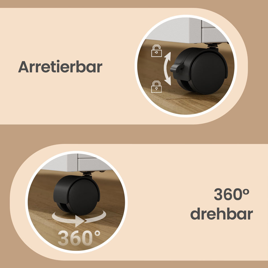 Rolcontainer - 5 Lades - Met Deur - Printerstandaard - Wit