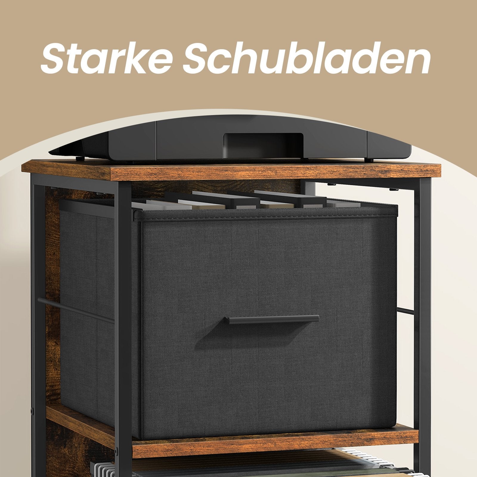 Archiefkast – 2 Laden – Printerstandaard – Vintage bruin-inkt zwart