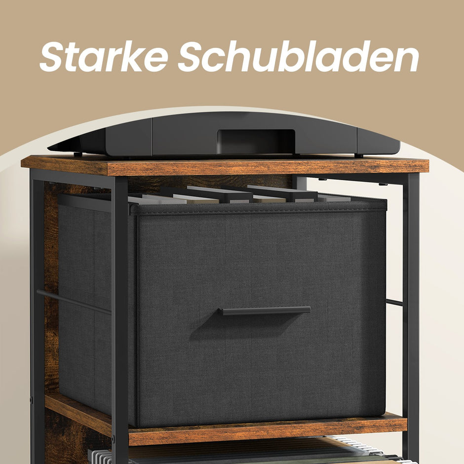 Archiefkast – 2 Laden – Printerstandaard – Vintage bruin-inkt zwart