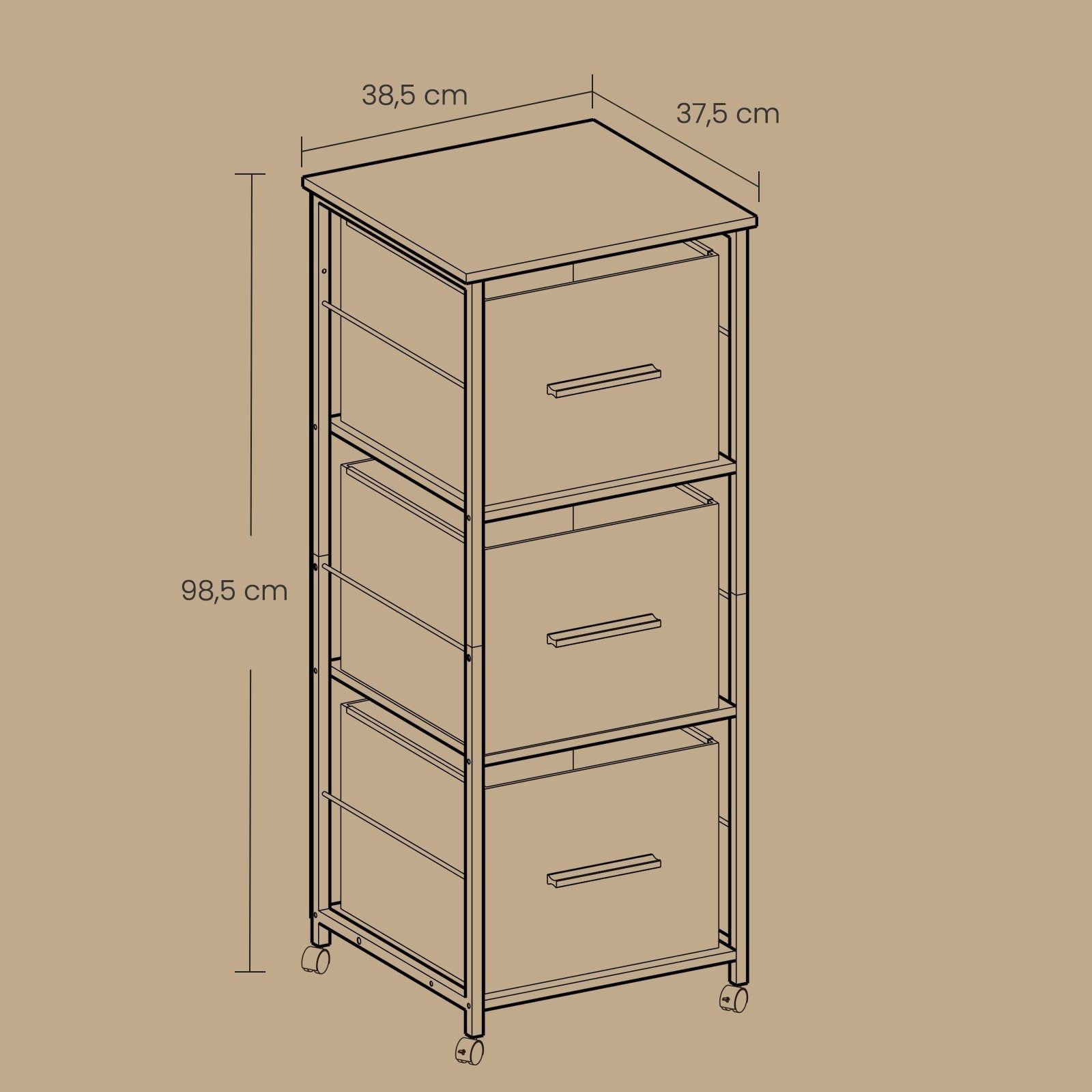 Archiefkast – 2 Laden – Printerstandaard – Vintage bruin-inkt zwart