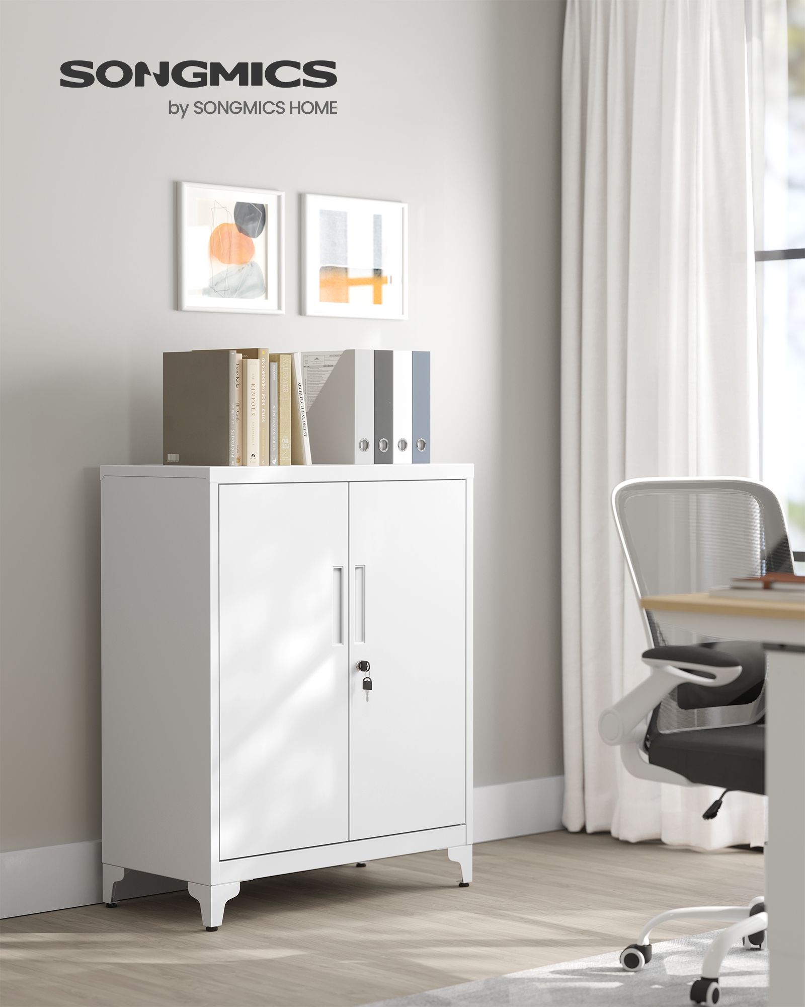 Afsluitbare archiefkast met 2 deuren – 40 × 80 × 90 cm – mat wit