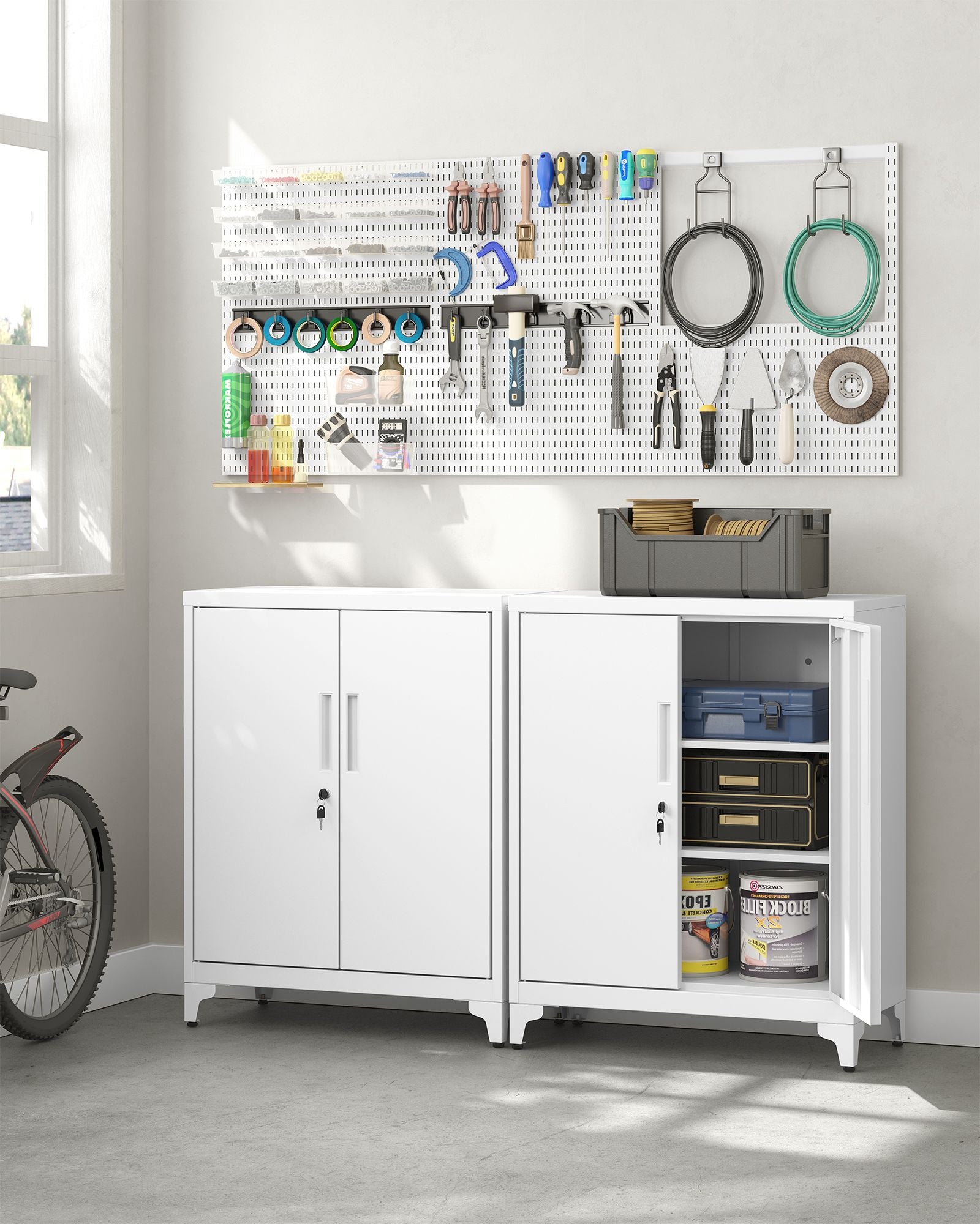 Afsluitbare archiefkast met 2 deuren – 40 × 80 × 90 cm – mat wit