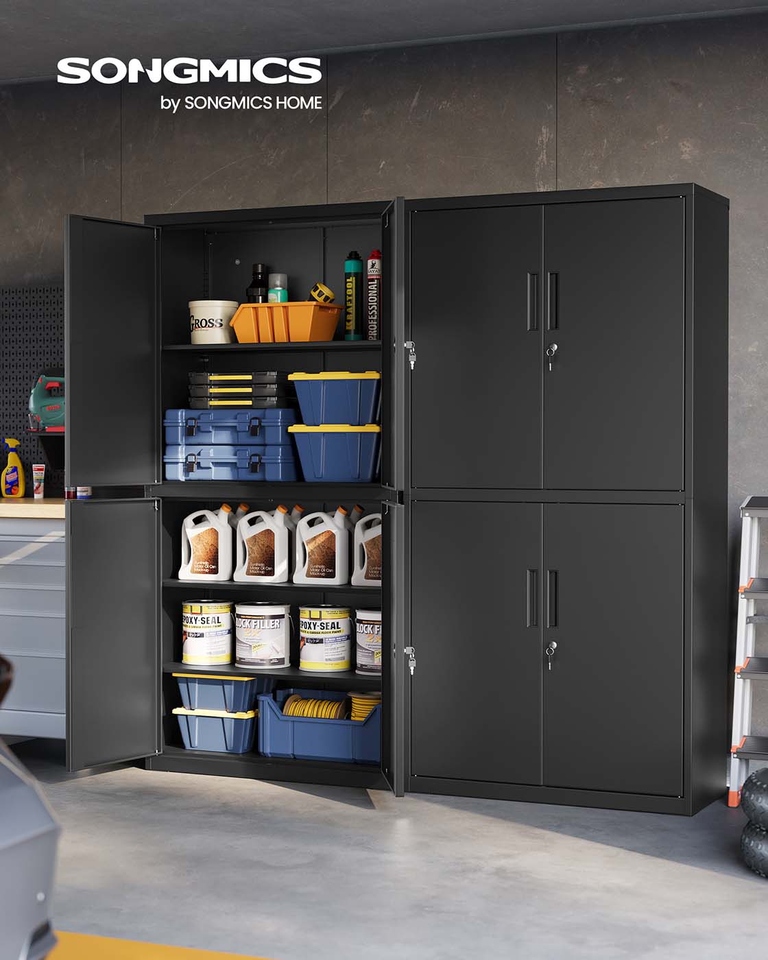 Archiefkast met 4 deuren en 5 niveaus 40 x 80 x 180 cm mat zwart