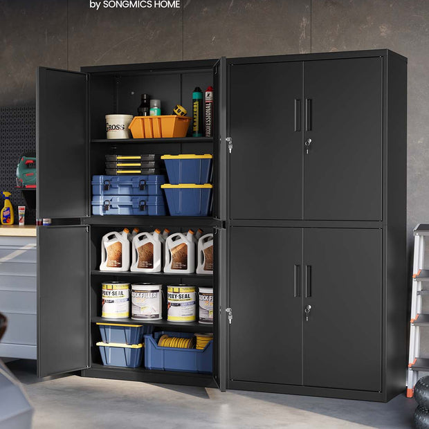 Archiefkast – 4 deuren en 5 niveaus – Staal – Mat zwart