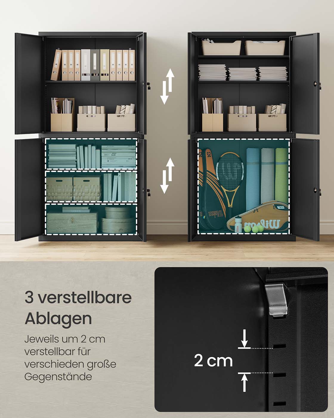 Archiefkast met 4 deuren en 5 niveaus 40 x 80 x 180 cm mat zwart