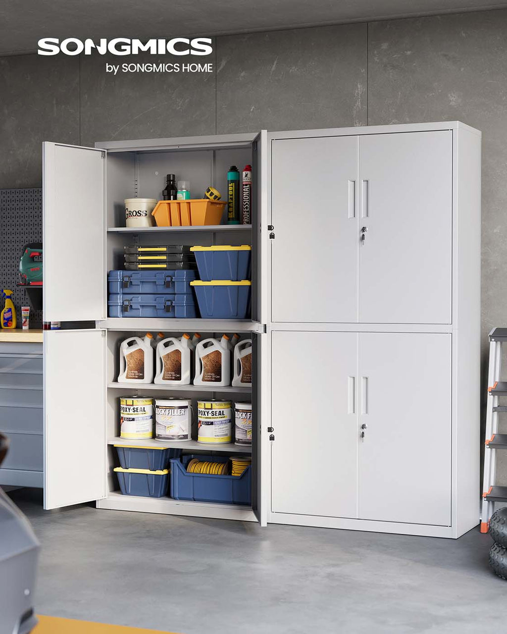 Archiefkast met 4 deuren en 5 niveaus 40 x 80 x 180 cm matgrijs