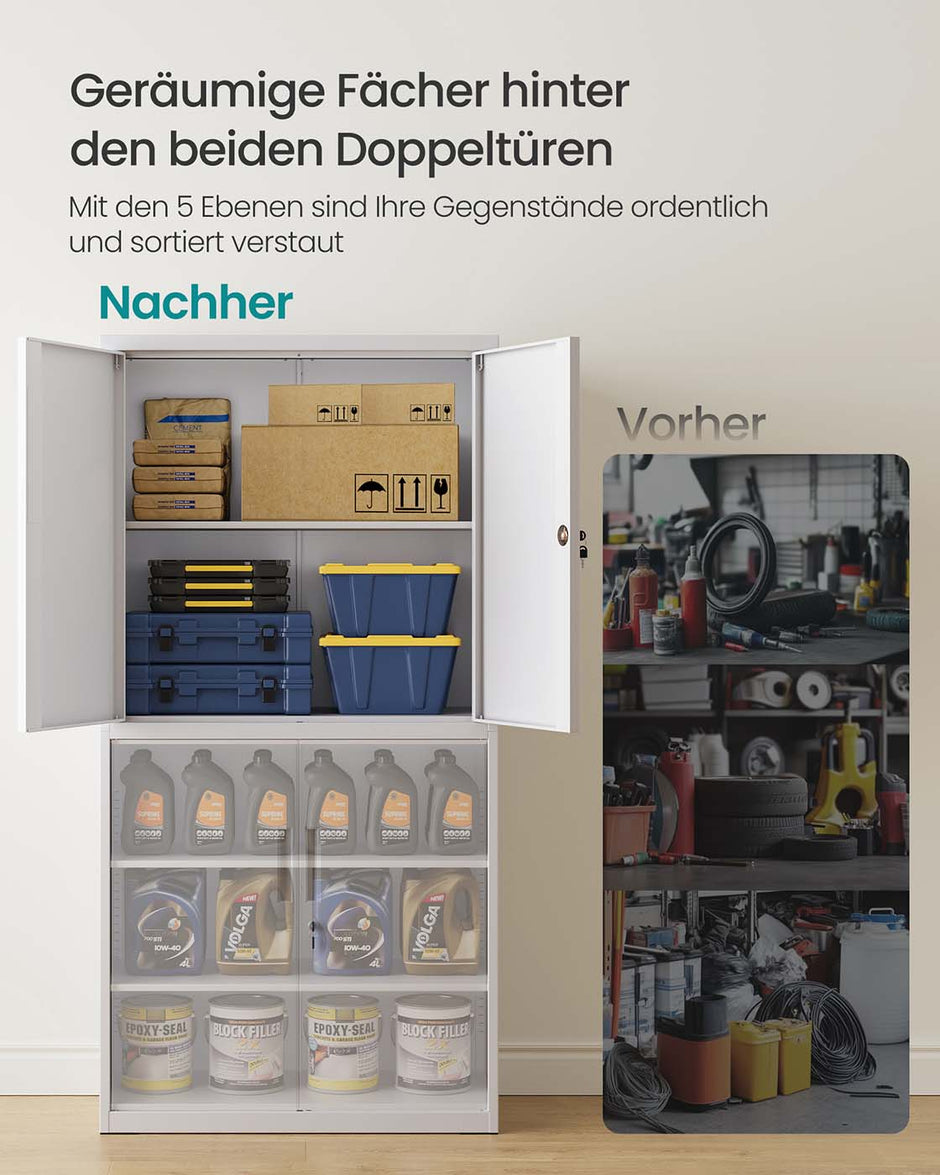 Archiefkast 40 x 80 x 180 cm – Mat grijs – Staal – Belastbaar tot 25 kg per plank