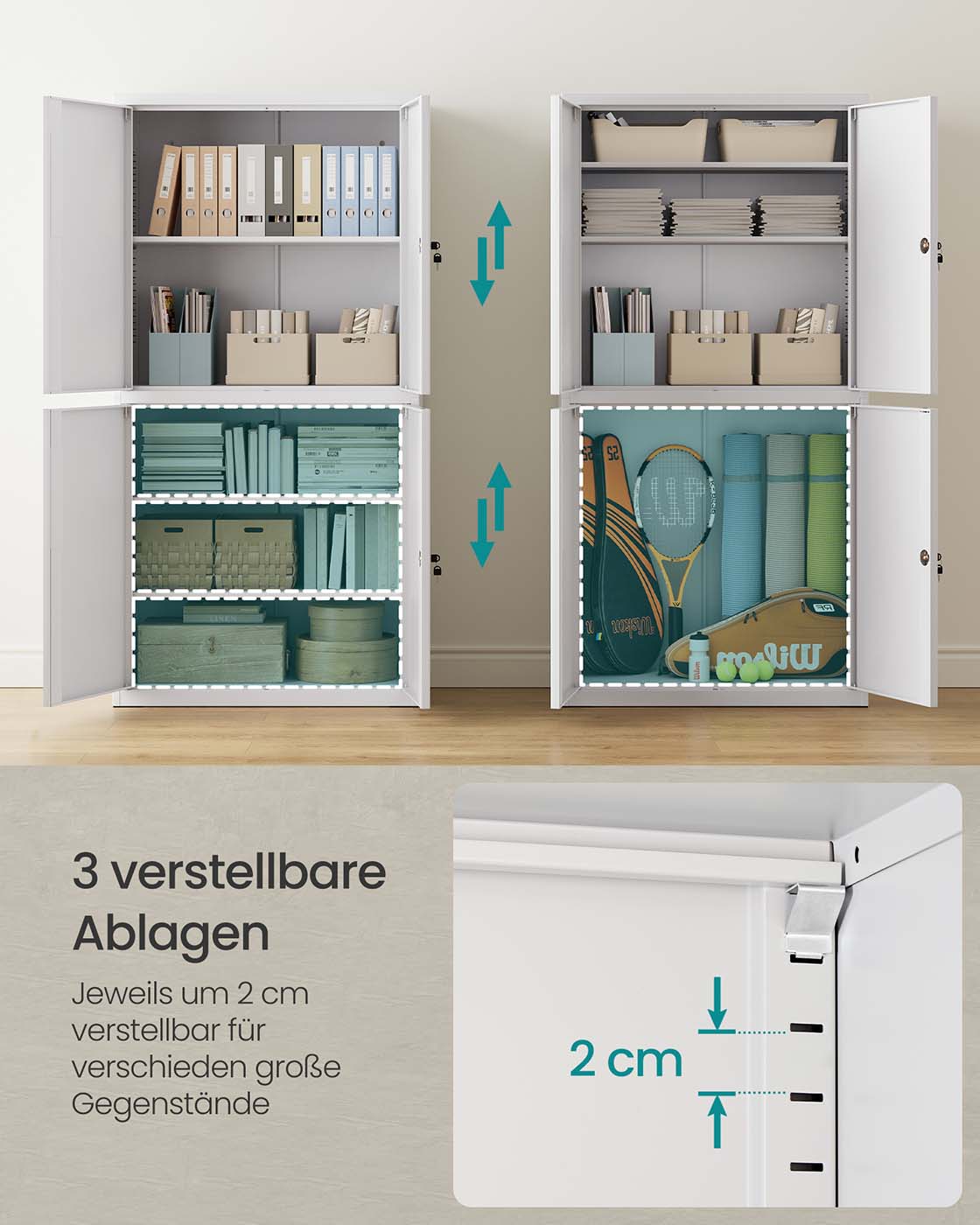 Archiefkast met 4 deuren en 5 niveaus 40 x 80 x 180 cm matgrijs
