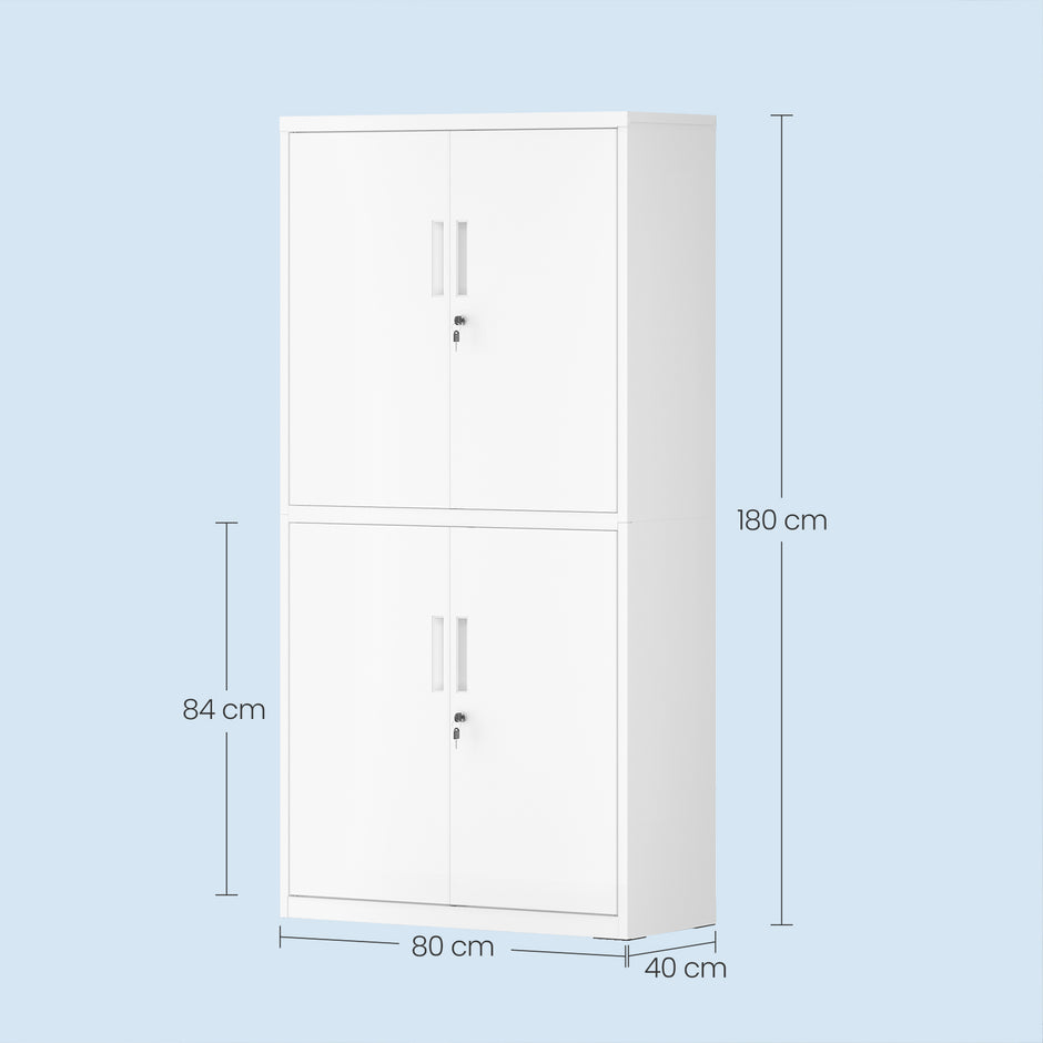 Archiefkast - 4 Deuren - 5 Verstelbare Planken - Met Slot - Wit