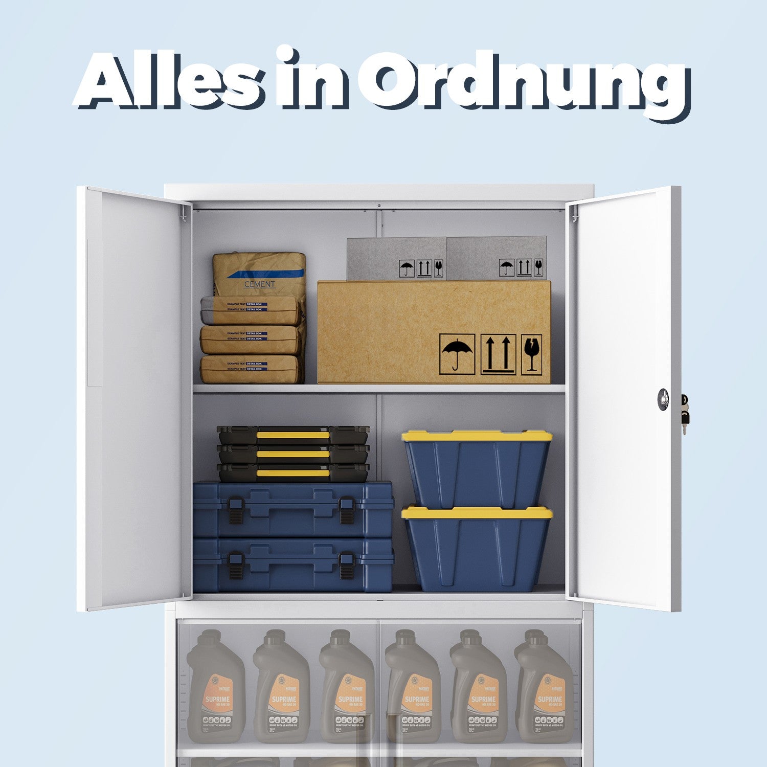 Archiefkast - 4 Deuren - 5 Verstelbare Planken - Met Slot - Wit