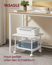 Printertafel - 48 x 40 x 34 cm - met wielen - 2 niveaus - wit - maximaal draagvermogen tafelblad 45 kg - maximaal draagvermogen onderste plank 15 kg