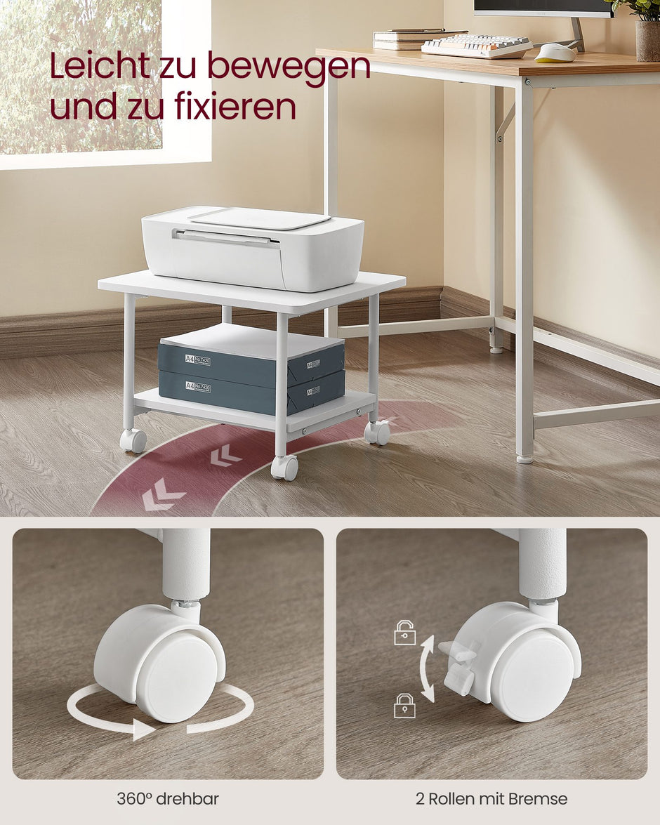 Printertafel - Op Wielen - 2 Niveaus - Wit