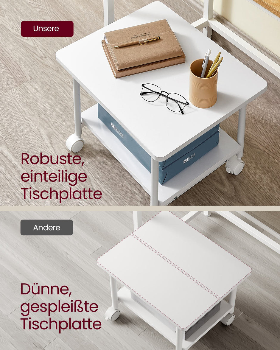 Printertafel - Op Wielen - 2 Niveaus - Wit