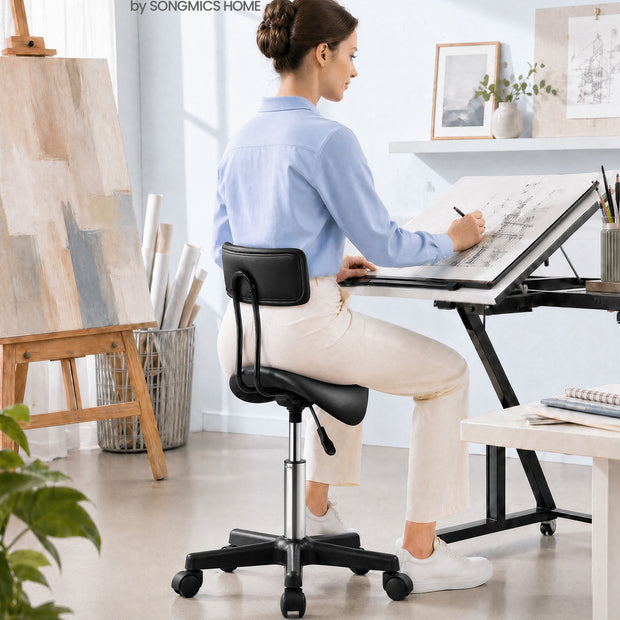 Zadelkruk - Ergonomisch - Op Wielen - 360° Draaibaar - Inktzwart
