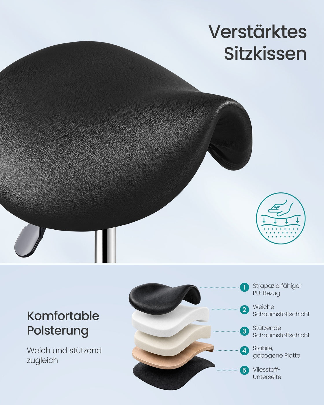 Zadelkruk - Ergonomisch - Op Wielen - 360° Draaibaar - Inktzwart
