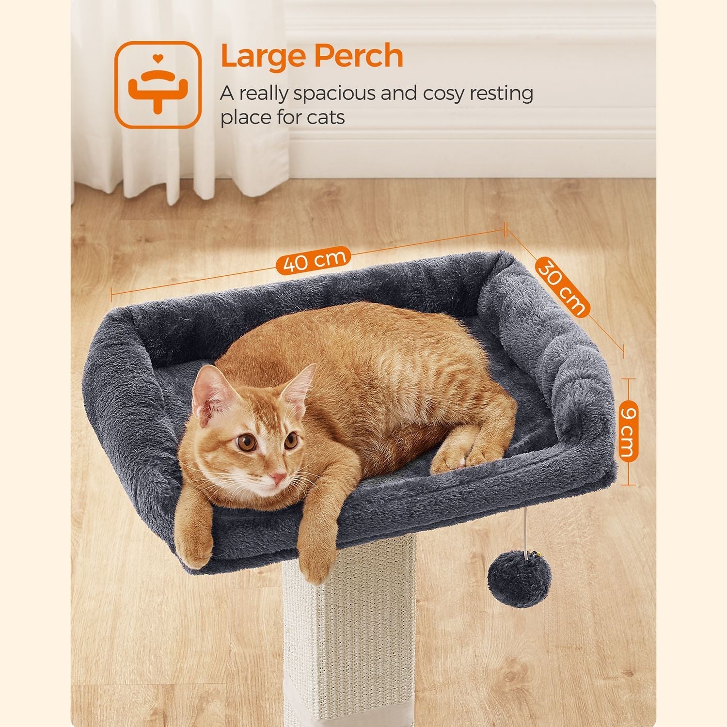 Kattenboom – Ruim pluche platform – Donkergrijs