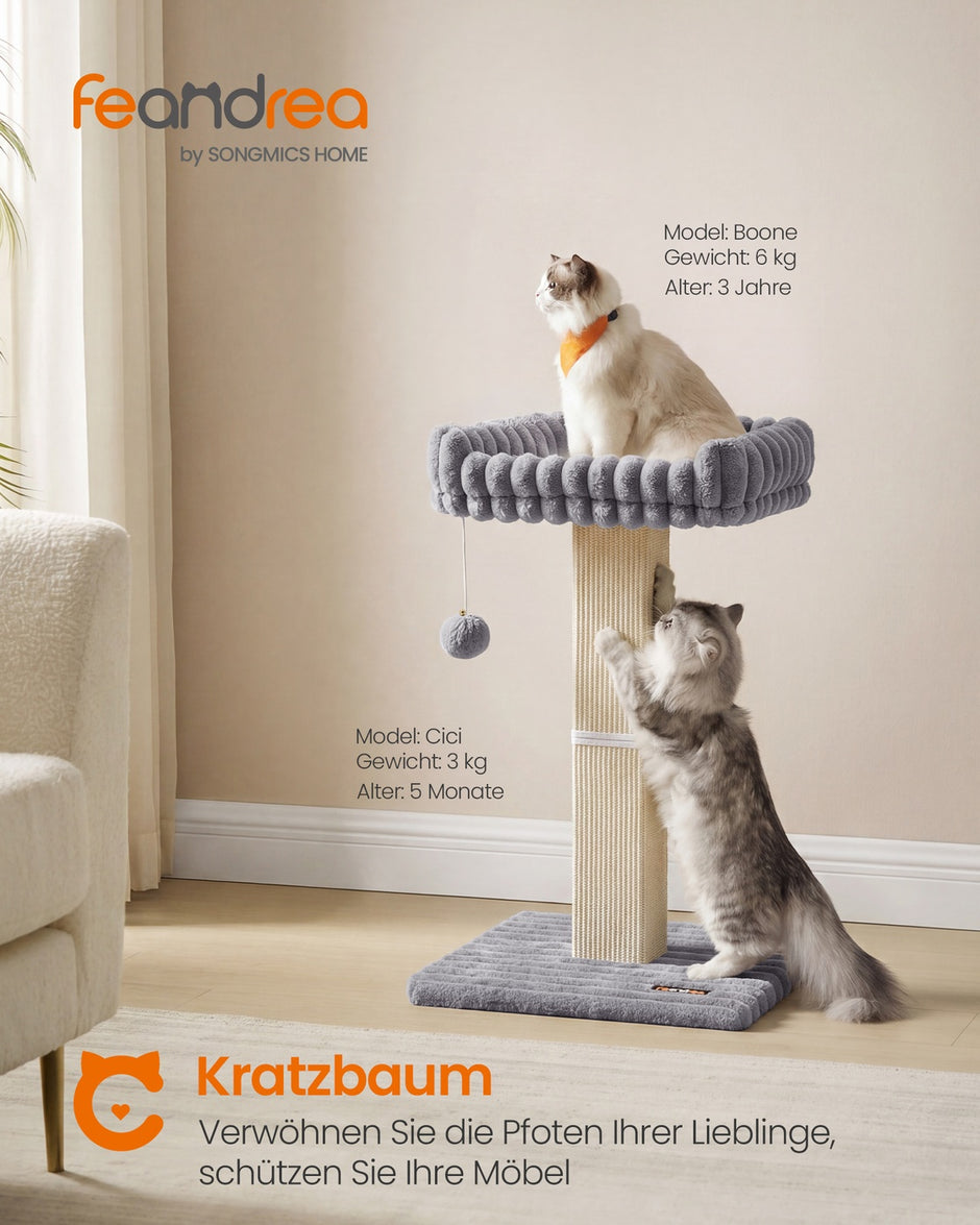Krabpaal - 71 cm - Sisalpaal - Met Pluche Platform - Lichtgrijs