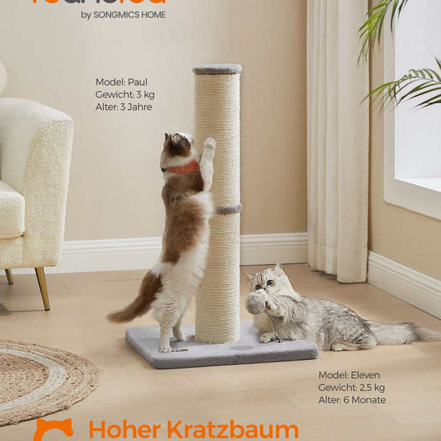 Krabpaal 85 cm Hoog met Bel en Pluchen Bal - Duifgrijs