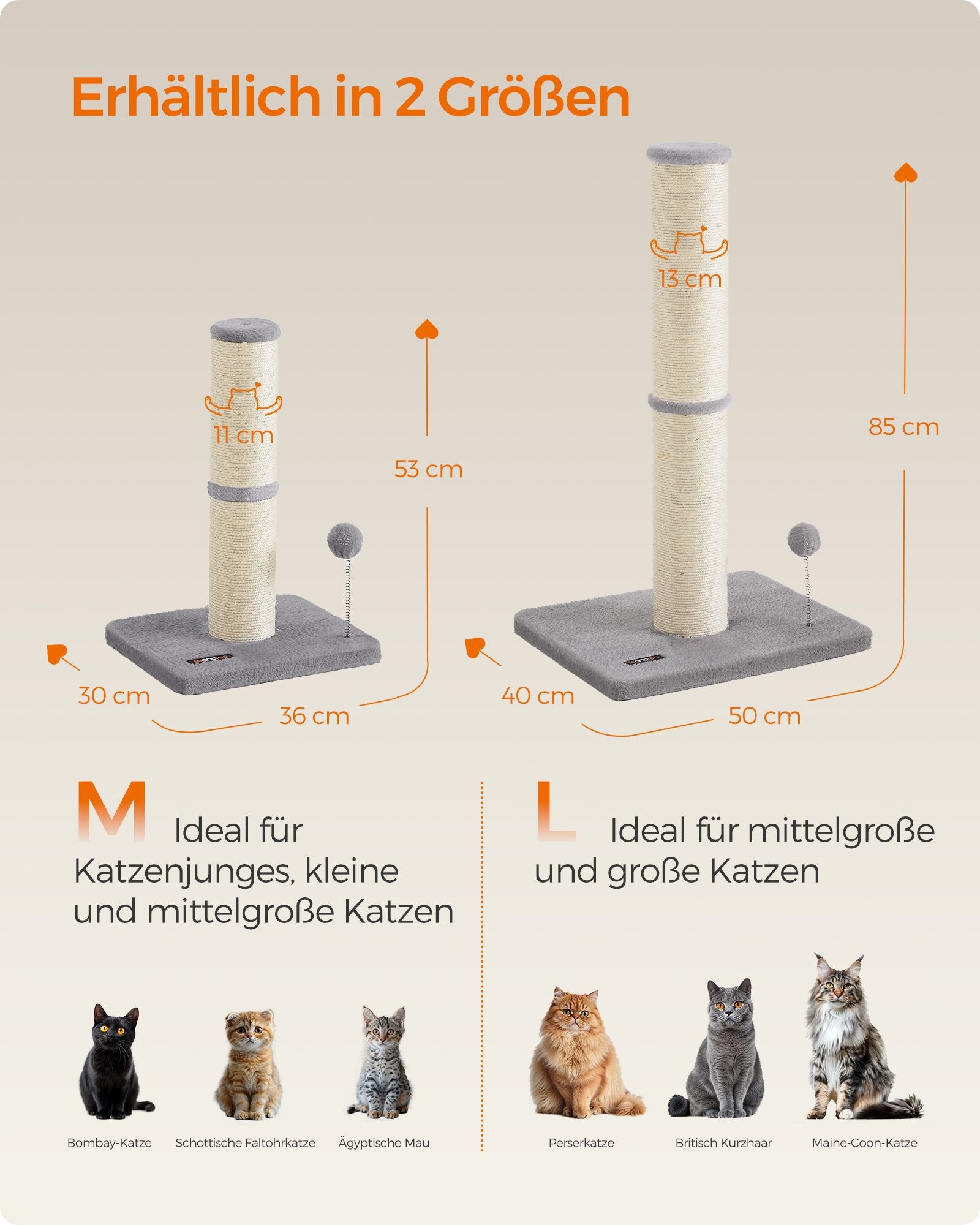 Krabpaal 85 cm Hoog met Bel en Pluchen Bal - Duifgrijs